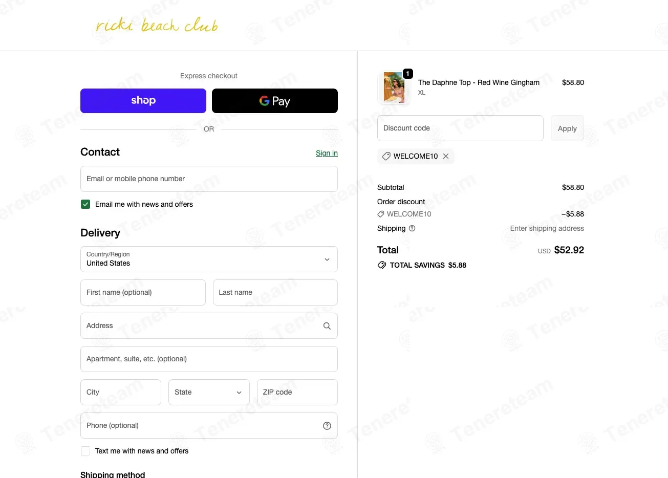 Ricki Beach Club coupon code: 10% off with WELCOME10. Tested and valid as 2 weeks ago.