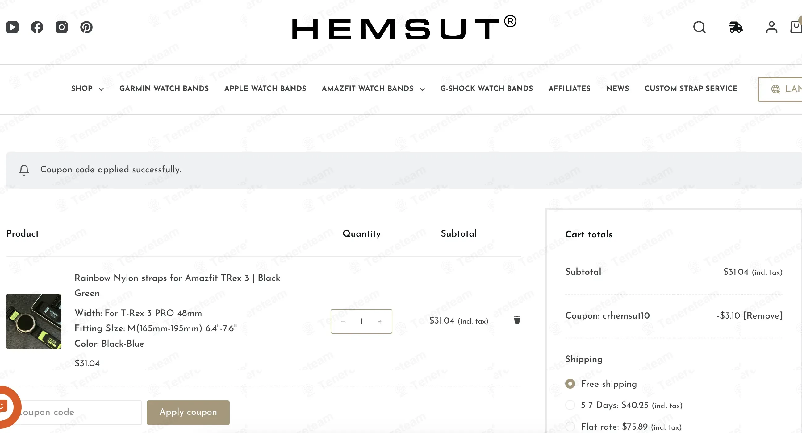 Hemsut Watch Bands coupon code: 10% off with CRHEMSUT10. Tested and valid as 1 minute ago.