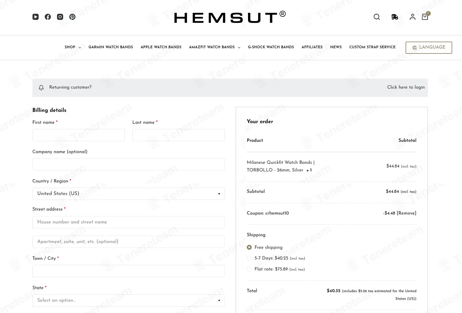 Hemsut Watch Bands coupon code: 10% off with CRHEMSUT10. Tested and valid as 1 minute ago.