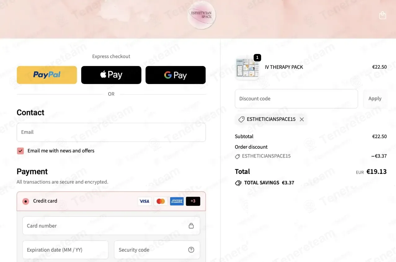 Esthetician Space coupon code: 15% off with ESTHETICIANSPACE15. Tested and valid as 1 month ago.