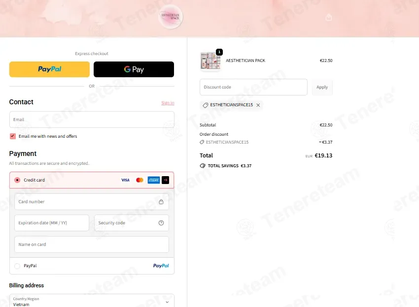Esthetician Space coupon code: 15% off with ESTHETICIANSPACE15. Tested and valid as 1 month ago.