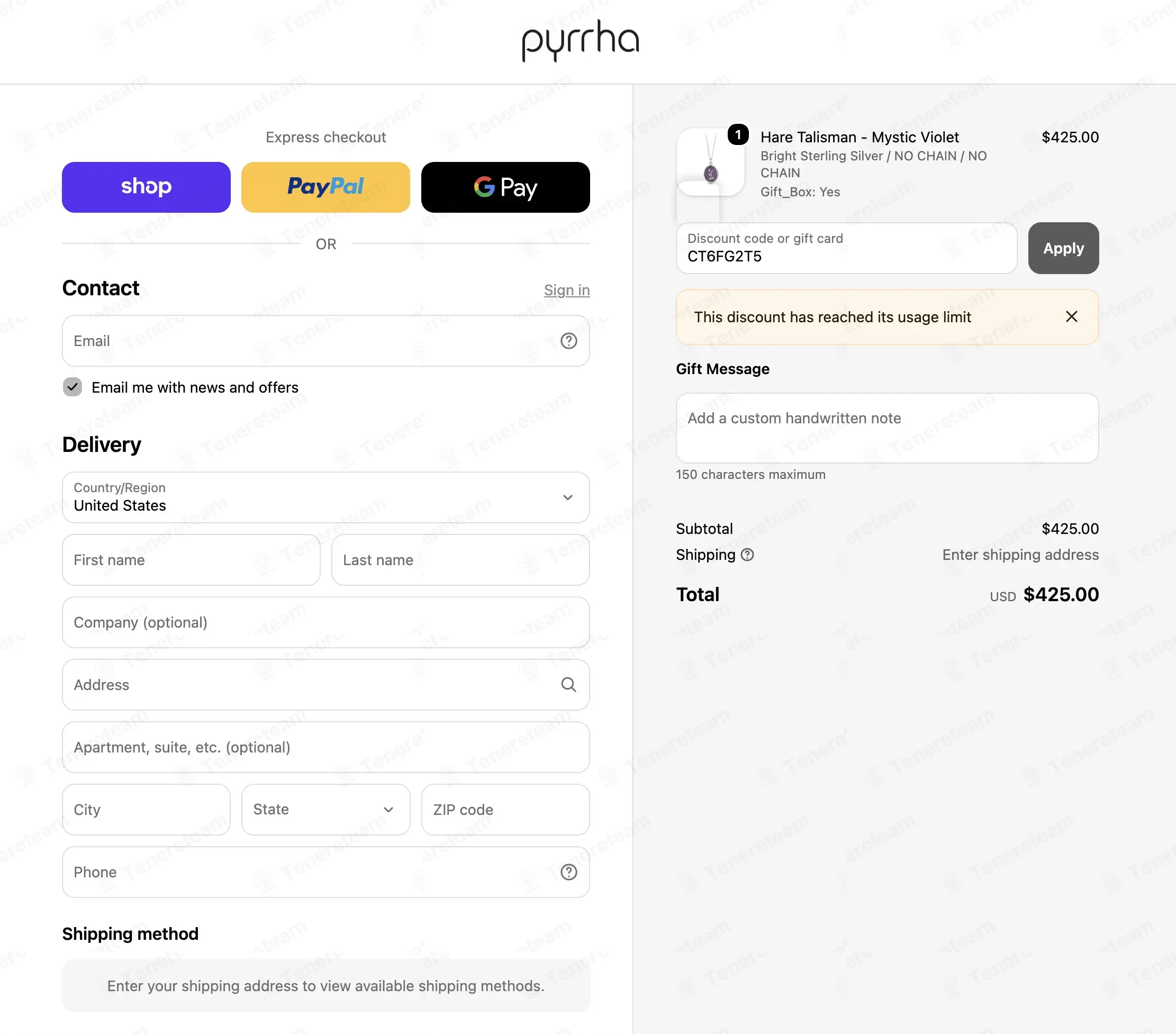 Pyrrha coupon code: 10% off with CT6FG2T5. Tested and valid as 2 weeks ago.
