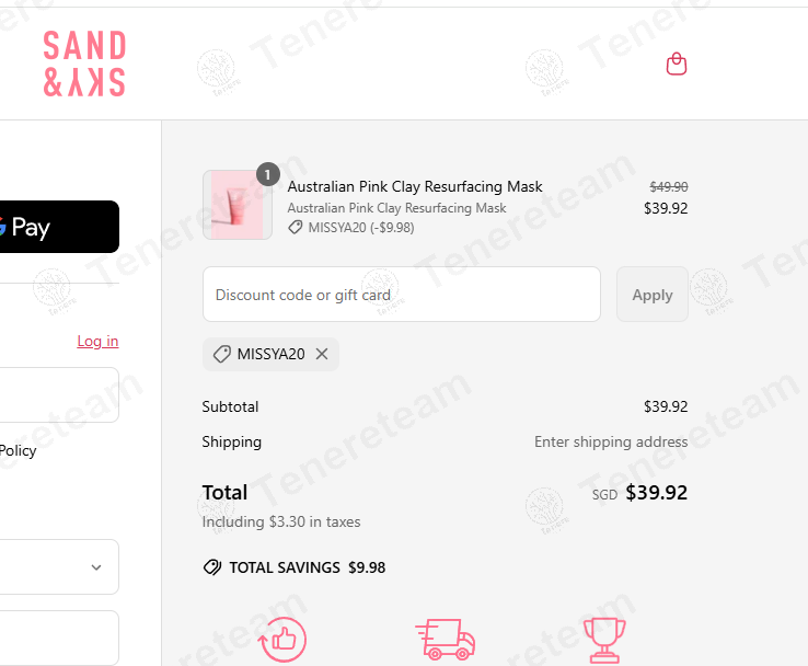 Sand & Sky coupon code: 20% off with MISSYA20. Tested and valid as 1 year ago.