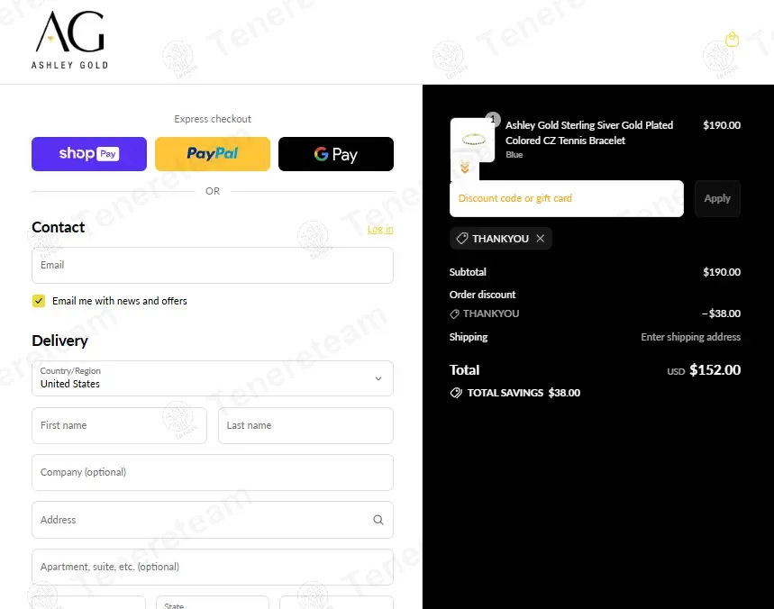 Ashley Gold coupon code: 20% off with THANKYOU. Tested and valid as 1 year ago.