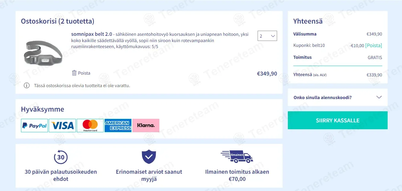 Somnishop FI coupon code: €10 off with BELT10. Tested and valid as 1 year ago.