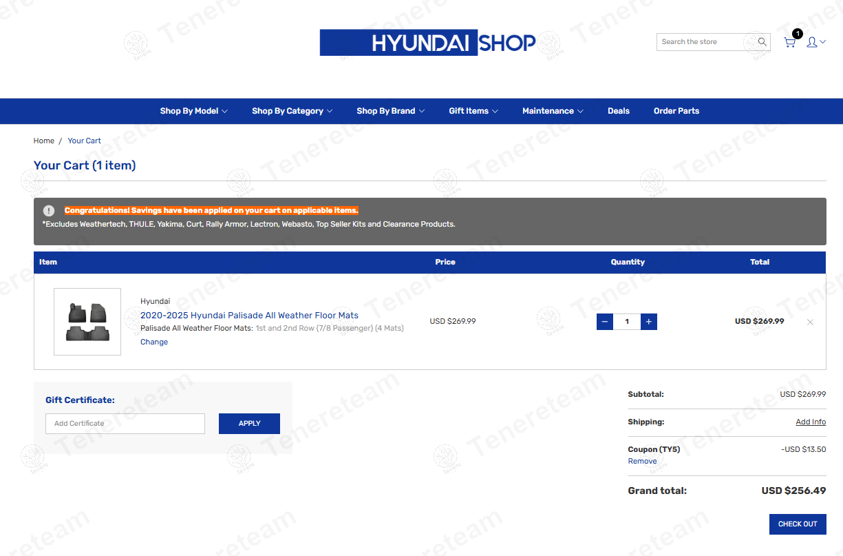 Hyundai Shop coupon code: 5% off with TY5. Tested and valid as 1 year ago.