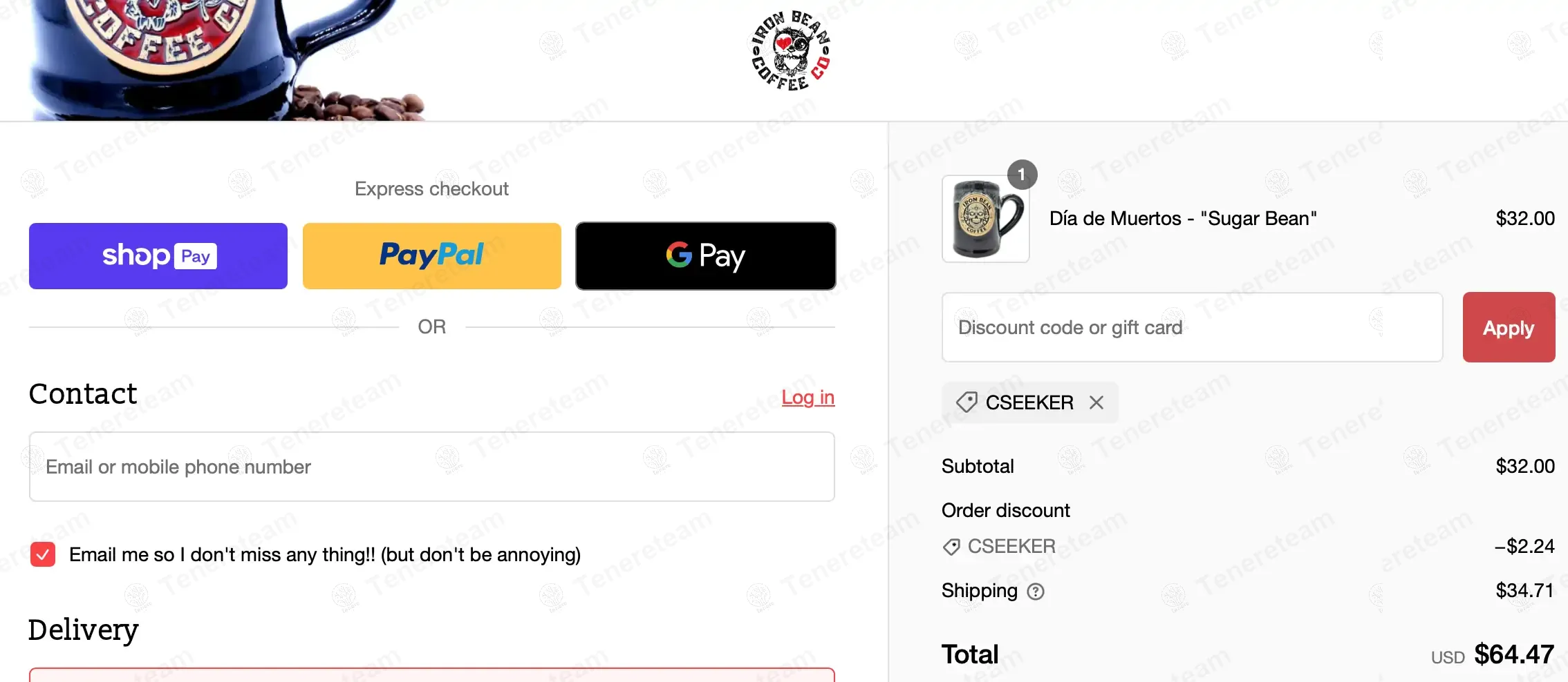 Iron Bean Coffee apply coupon code