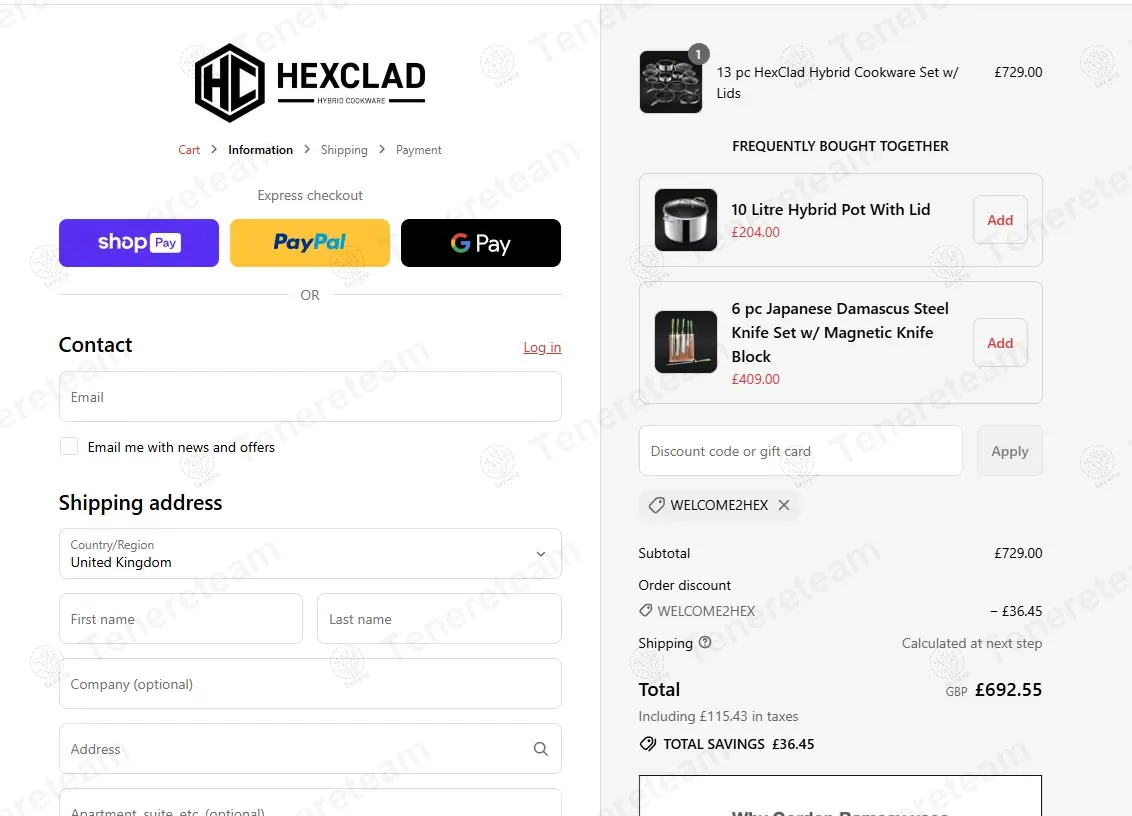 HexClad UK coupon code: 5% off with WELCOME2HEX. Tested and valid as 1 year ago.