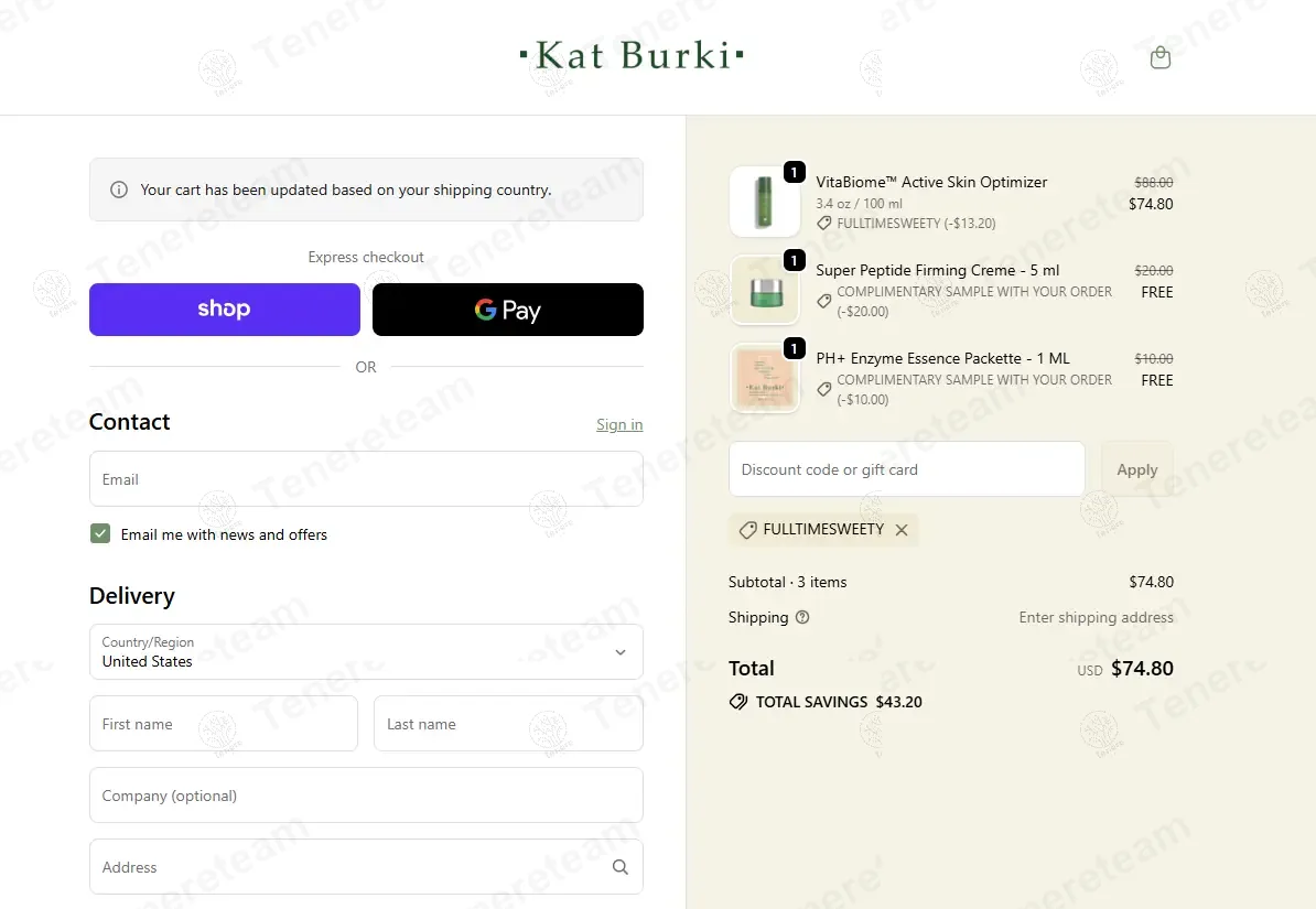 Kat Burki Skincare coupon code re-checked and confirmed working at checkout