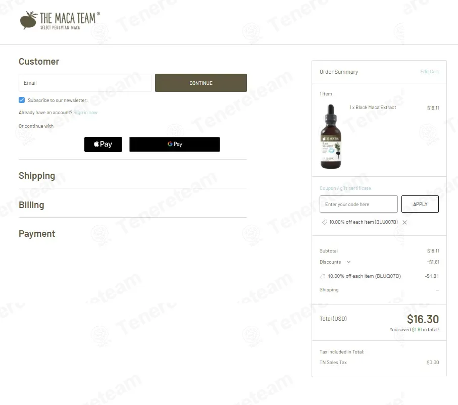 The Maca Team coupon code: 10% off with BLUQ07D. Tested and valid as 5 days ago.