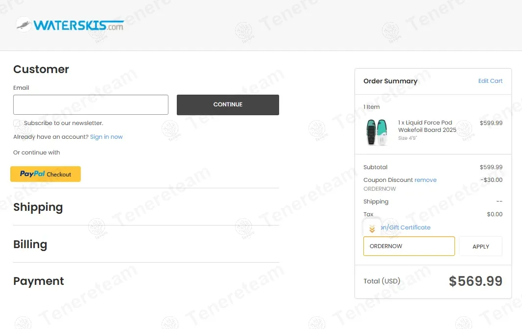 Redshift Water Sports coupon code: 5% off with ORDERNOW. Tested and valid as 1 year ago.
