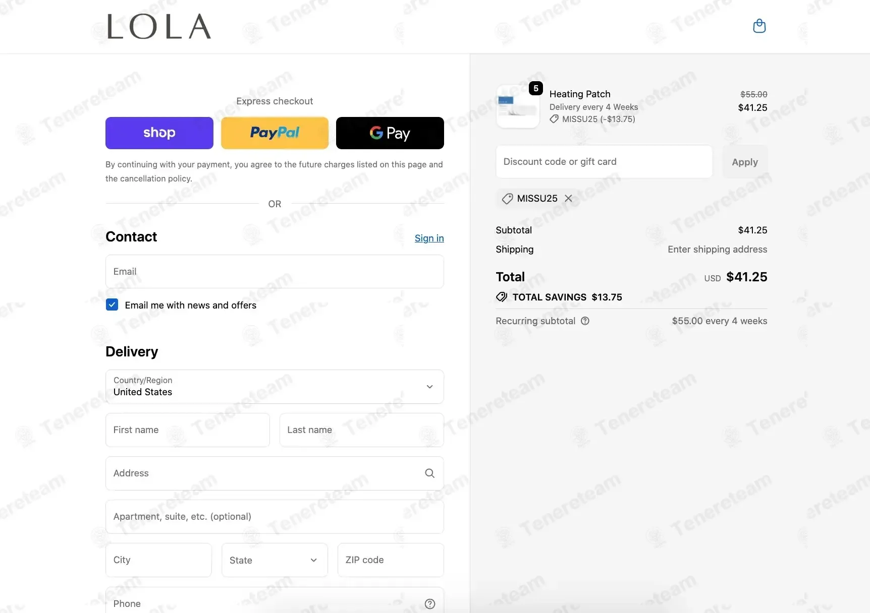LOLA coupon code: 25% off with MISSU25. Tested and valid as 2 months ago.