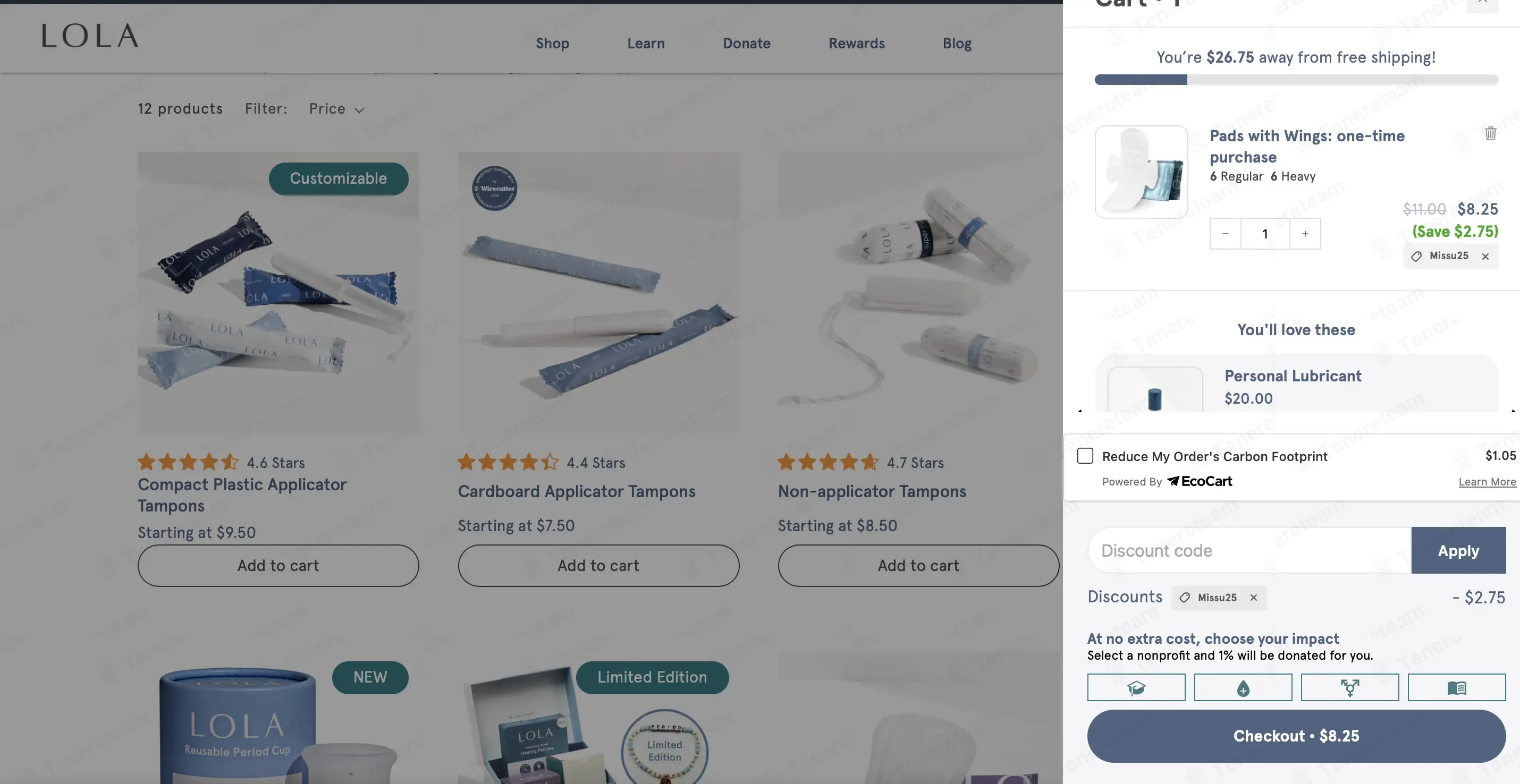 LOLA coupon code: 25% off with MISSU25. Tested and valid as 2 months ago.
