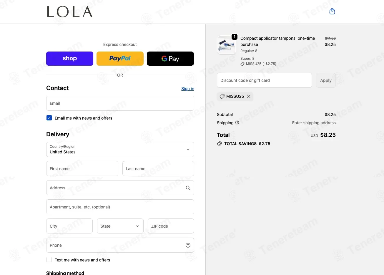 LOLA coupon code: 25% off with MISSU25. Tested and valid as 2 months ago.