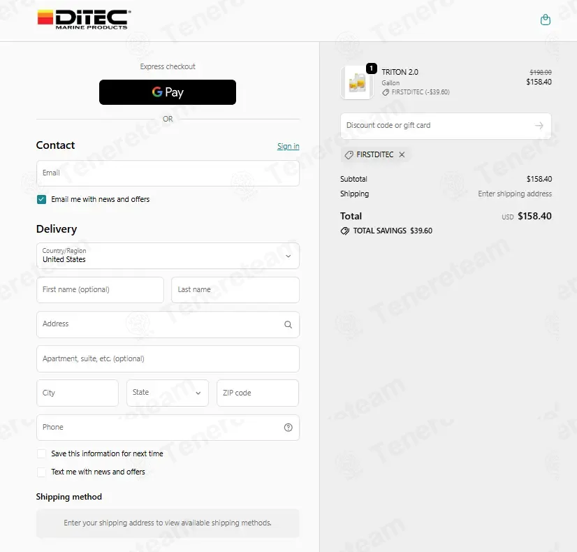 DiTEC Marine Products coupon code: 20% off with FIRSTDITEC. Tested and valid as 5 days ago.