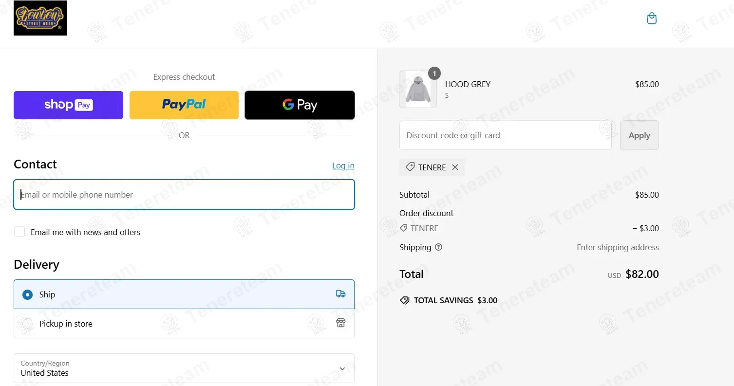 Lowlow Streetwear coupon code: $3 off with TENERE. Tested and valid as 1 year ago.