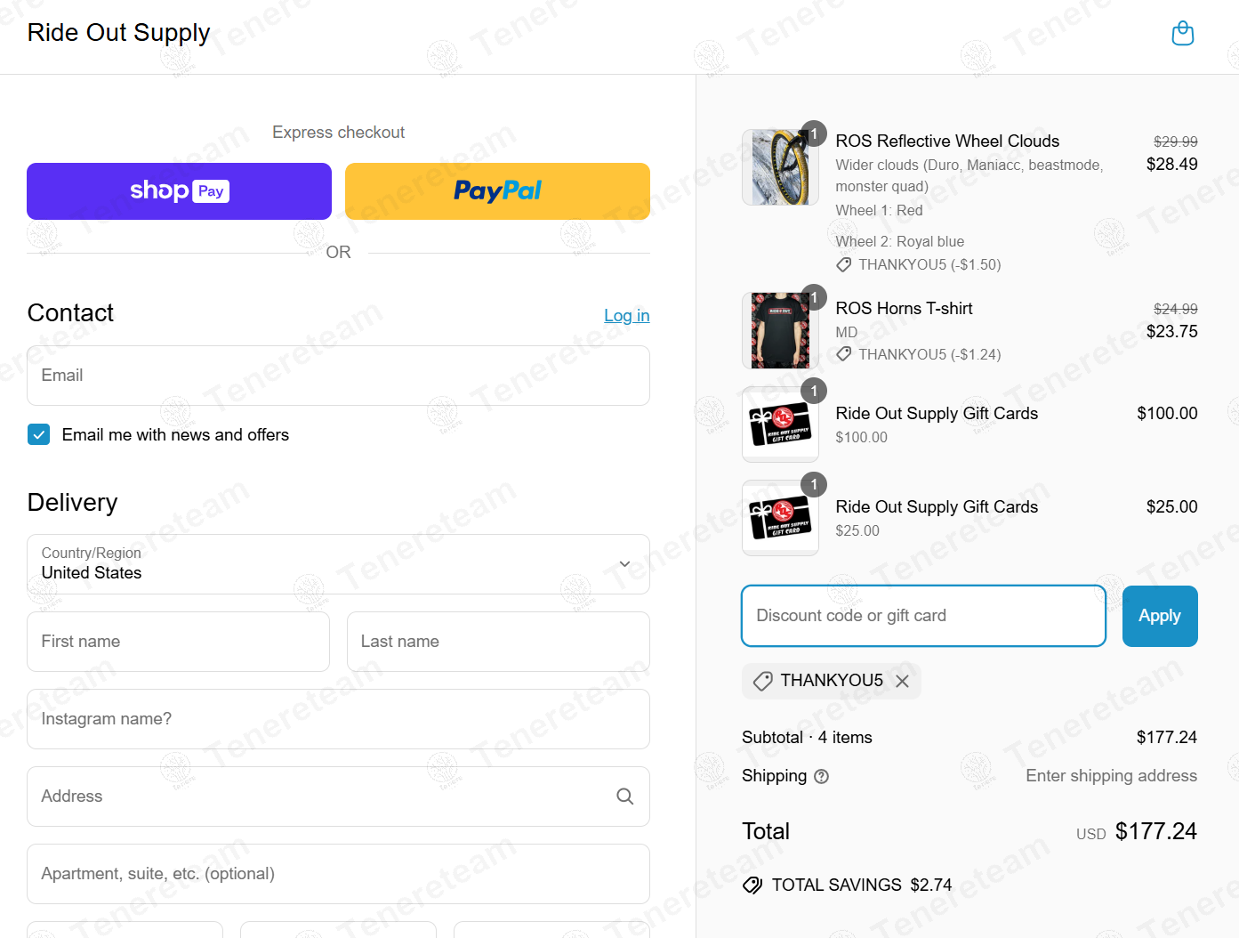 Ride Out Supply coupon code: 5% off with THANKYOU5. Tested and valid as 4 months ago.