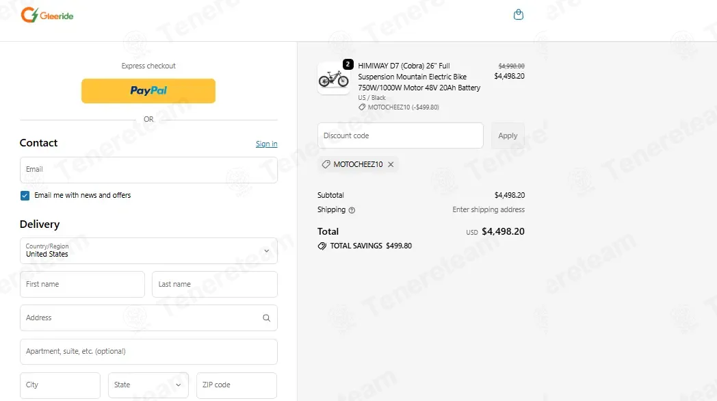 Gleeride coupon code: 10% off with MOTOCHEEZ10. Tested and valid as 5 days ago.
