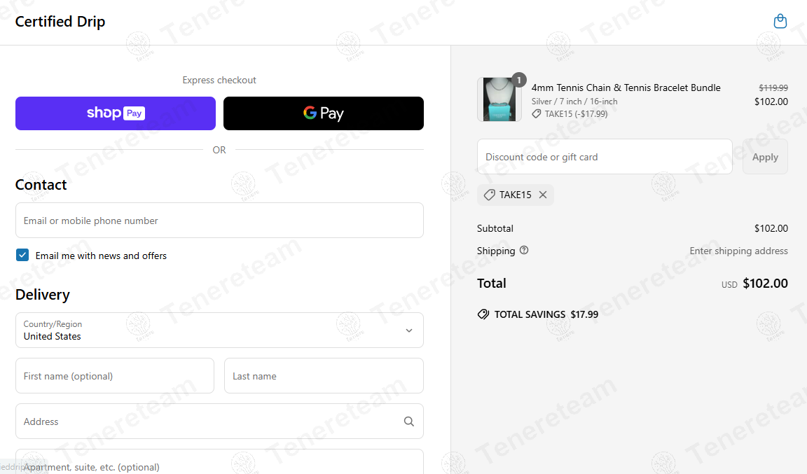 Certified Drip coupon code: 15% off with TAKE15. Tested and valid as 1 year ago.