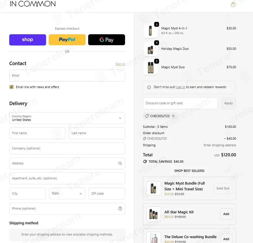 In Common Beauty coupon code: 25% off with CHECKOUT25. Tested and valid as 1 month ago.