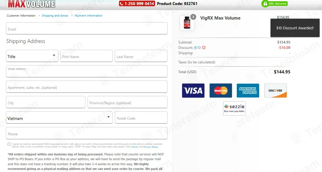 VigRX Max Volume coupon code: $10 off with FB10. Tested and valid as 1 month ago.
