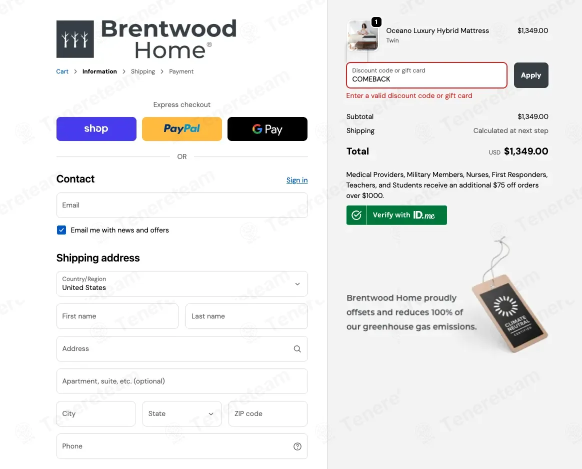 Brentwood Home coupon code: 10% off with COMEBACK. Tested and valid as 2 months ago.