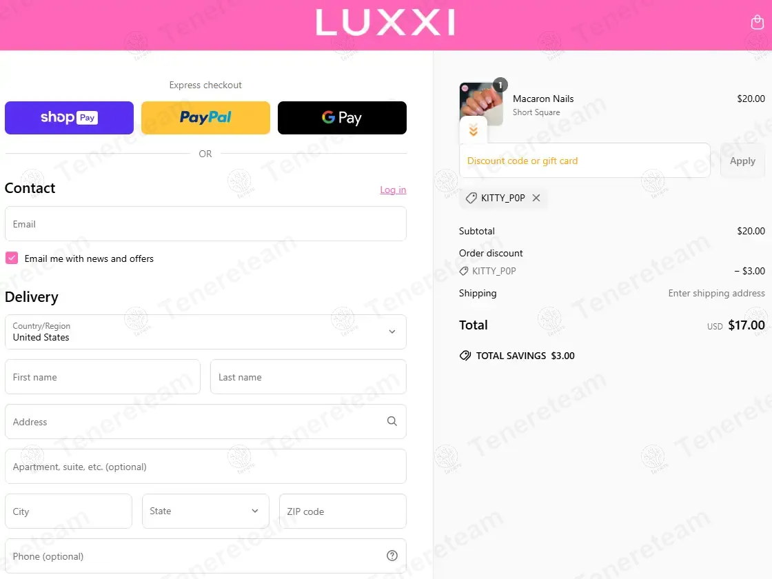 Luxxi Nails coupon code: 15% off with KITTY_P0P. Tested and valid as 9 months ago.