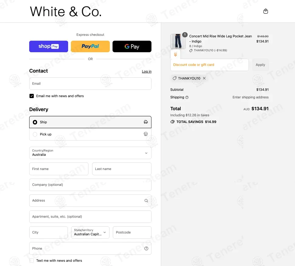 White & Co coupon code: 10% off with THANKYOU10. Tested and valid as 10 months ago.