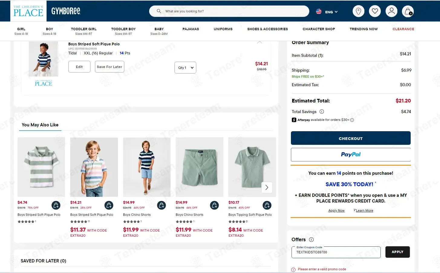 The Children's Place coupon code: $10 off with Text KIDS to 89700. Tested and valid as 3 months ago.
