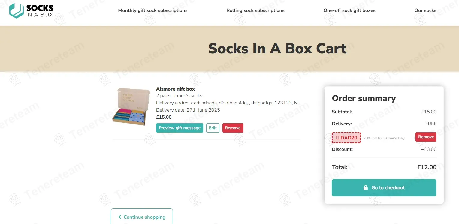 Socks In A Box coupon code: 20% off with DAD20. Tested and valid as 10 months ago.