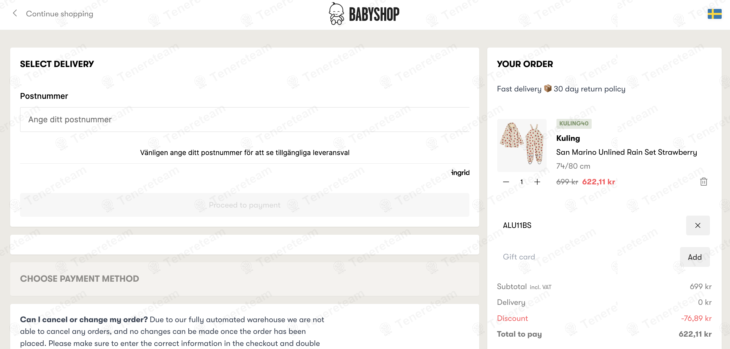 Babyshop coupon code: 11% off with ALU11BS. Tested and valid as 9 months ago.