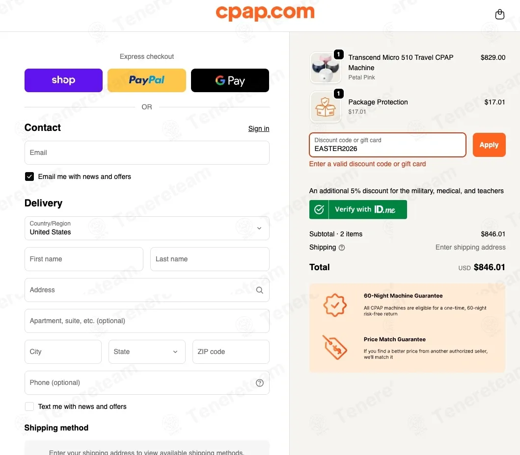 CPAP coupon code: 25% off with EASTER2026. Tested and valid as 1 month ago.