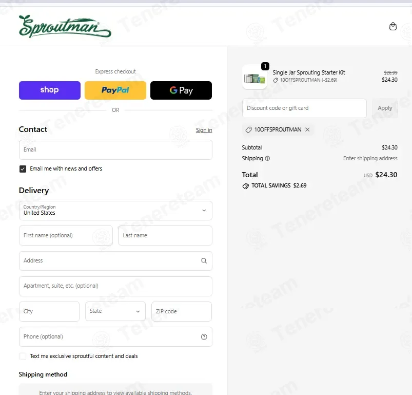Sproutman coupon code: 10% off with 10OFFSPROUTMAN. Tested and valid as 1 month ago.
