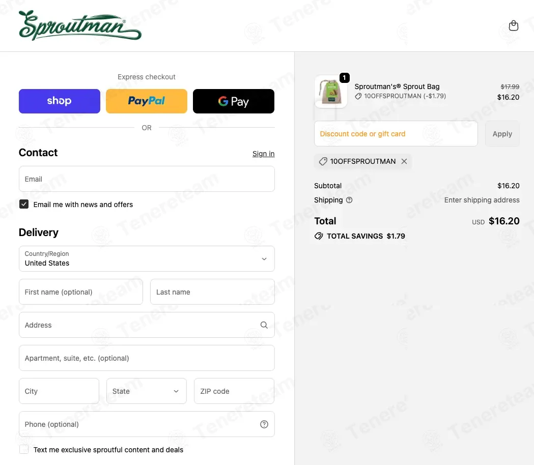 Sproutman coupon code: 10% off with 10OFFSPROUTMAN. Tested and valid as 1 month ago.