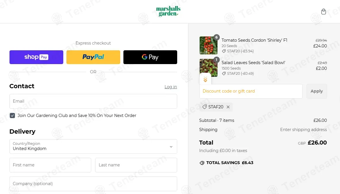 Marshalls Garden apply coupon code