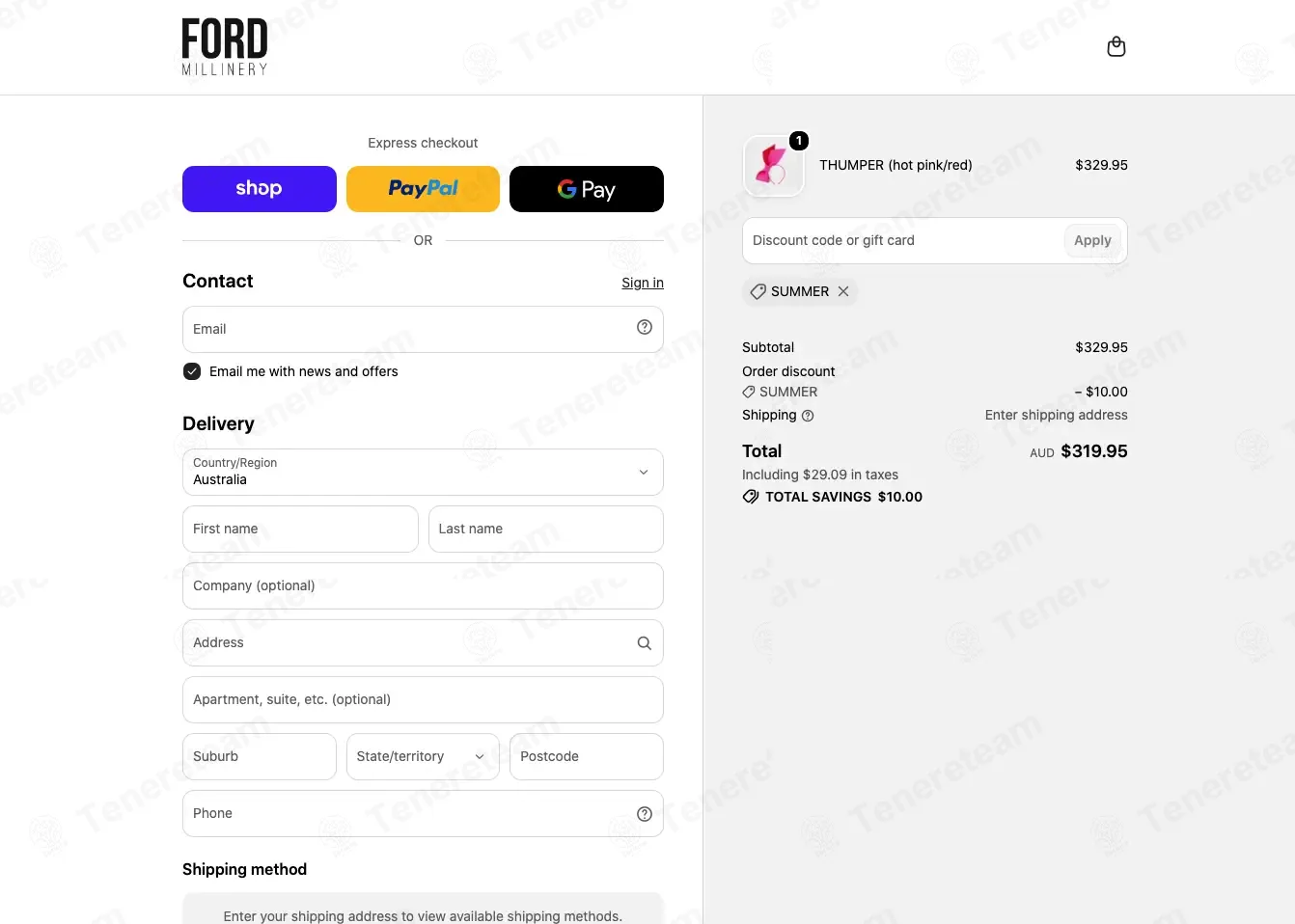 FORD MILLINERY apply coupon code