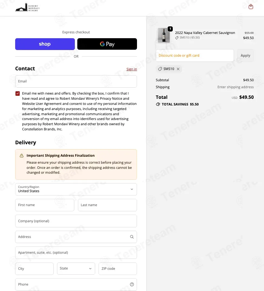 Robert Mondavi Winery coupon code: 10% off with SMS10. Tested and valid as 4 days ago.