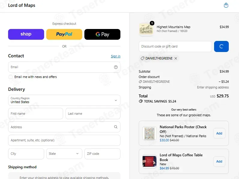 Lord of Maps coupon code: 15% off with DANIELTHEGREENE. Tested and valid as 3 weeks ago.