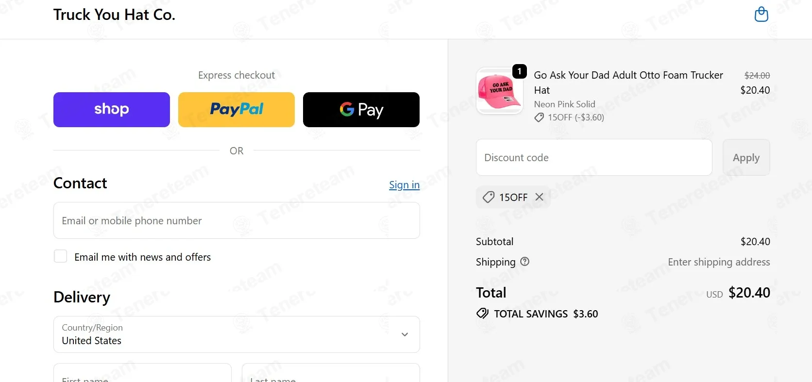 Truck You Hat Co coupon code: 15% off with 15OFF. Tested and valid as 2 months ago.