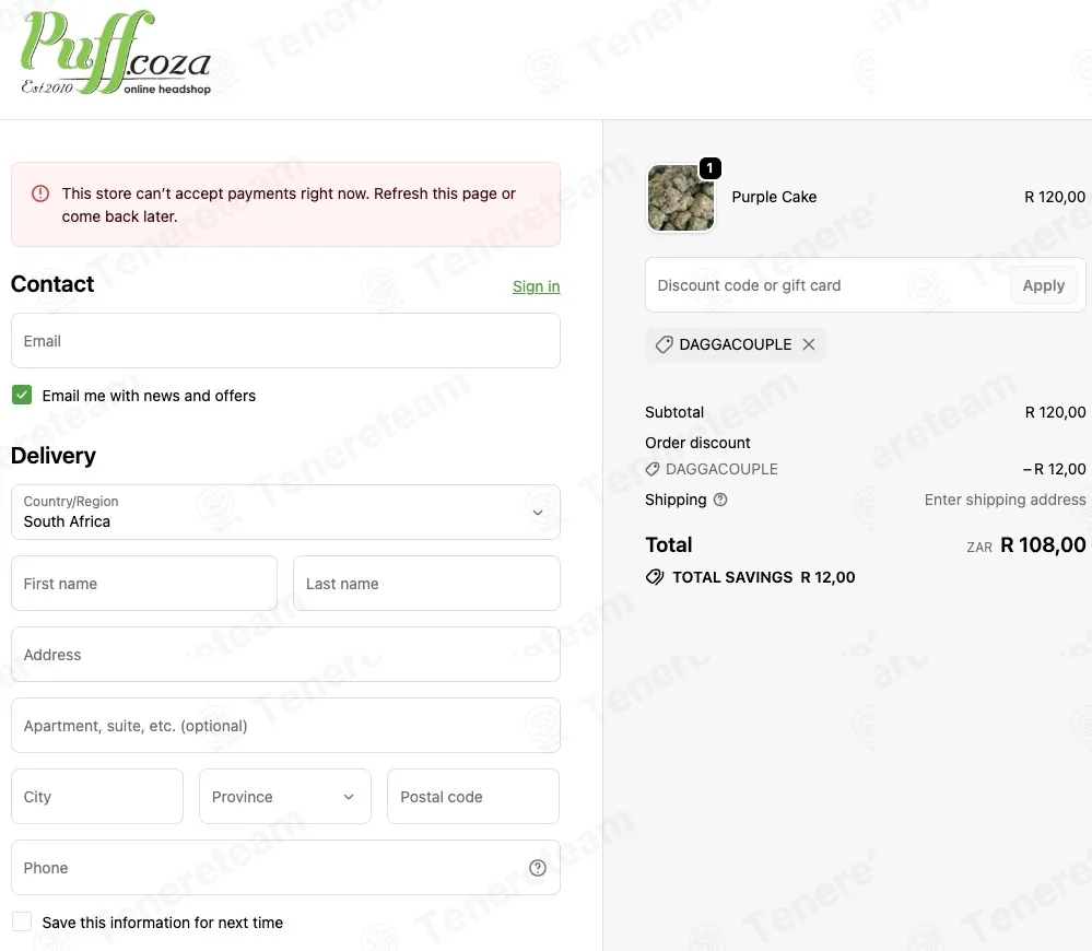 Puff.co.za coupon code: 10% off with DAGGACOUPLE. Tested and valid as 2 months ago.