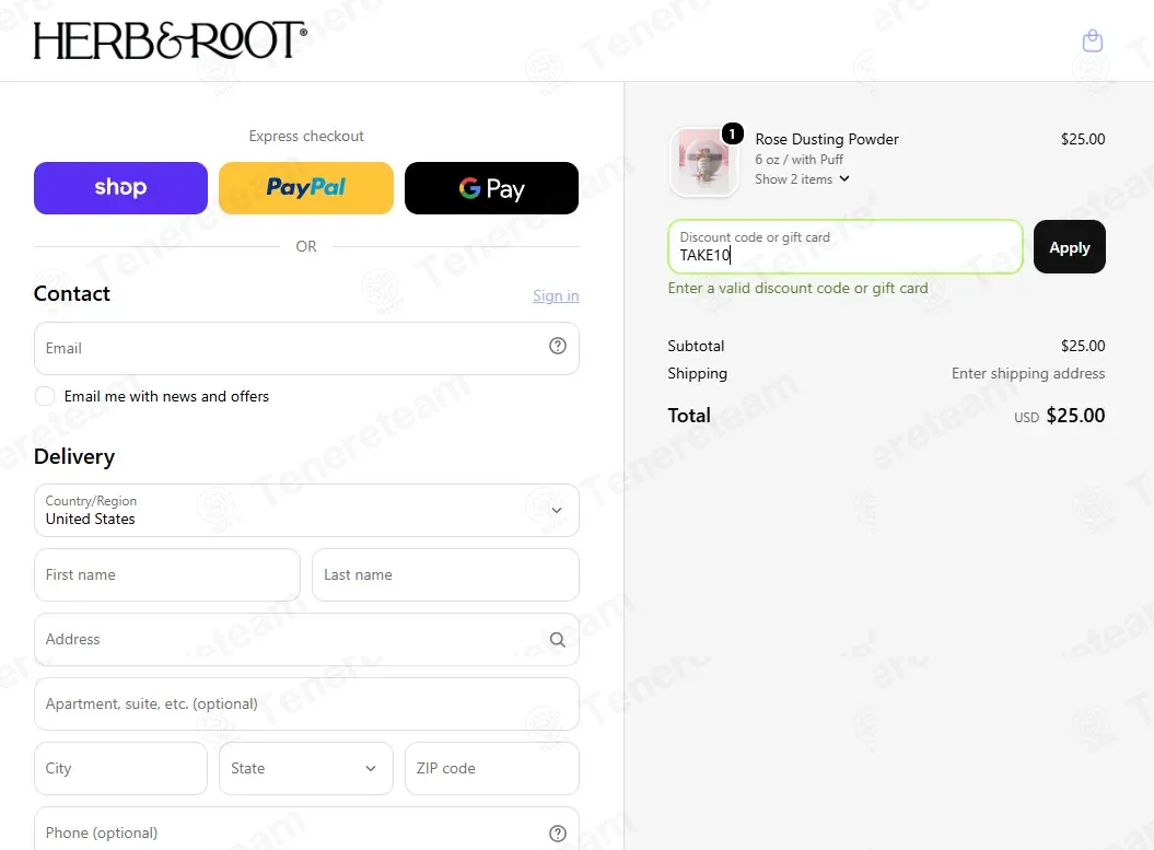 Herb And Root coupon code: 10% off with TAKE10. Tested and valid as 1 month ago.