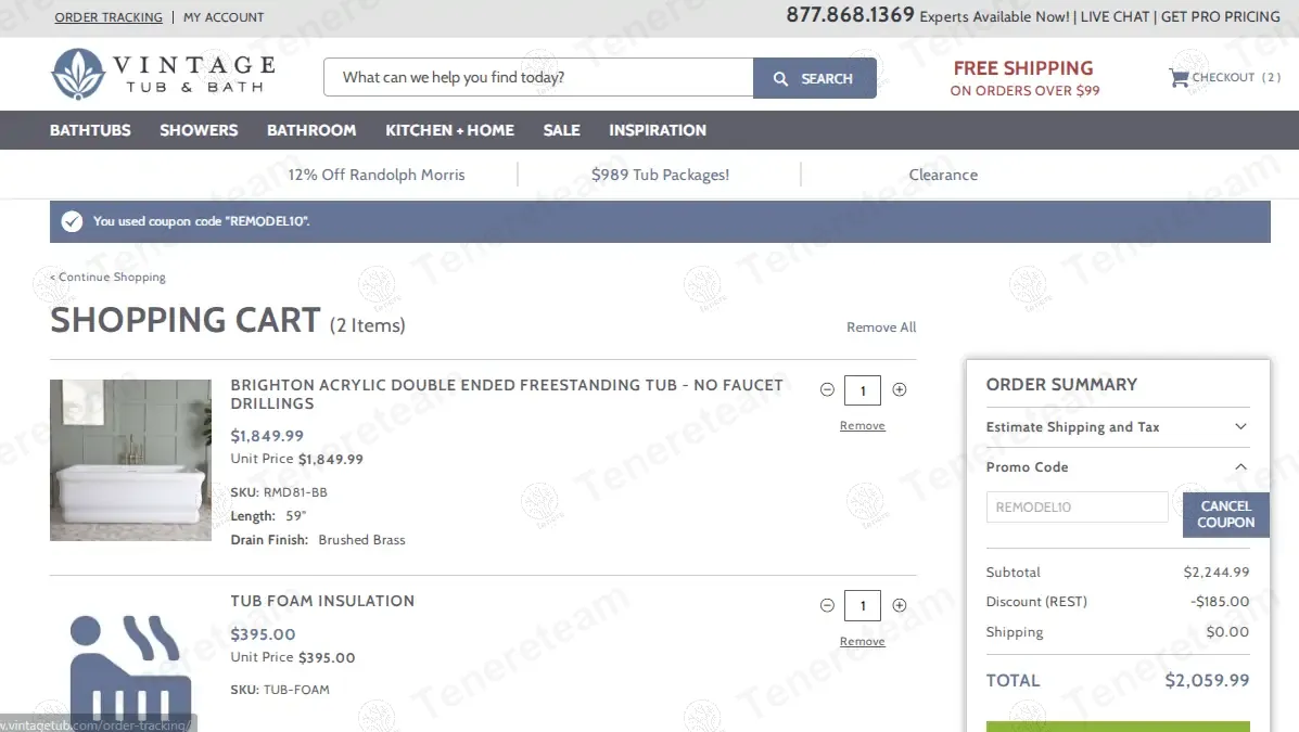 Vintage Tub & Bath coupon code: 8% off with REMODEL10. Tested and valid as 1 year ago.
