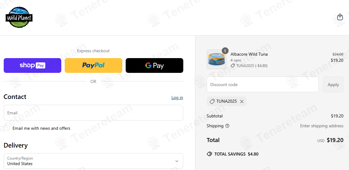 Wild Planet coupon code: 20% off with TUNA2025. Tested and valid as 1 year ago.
