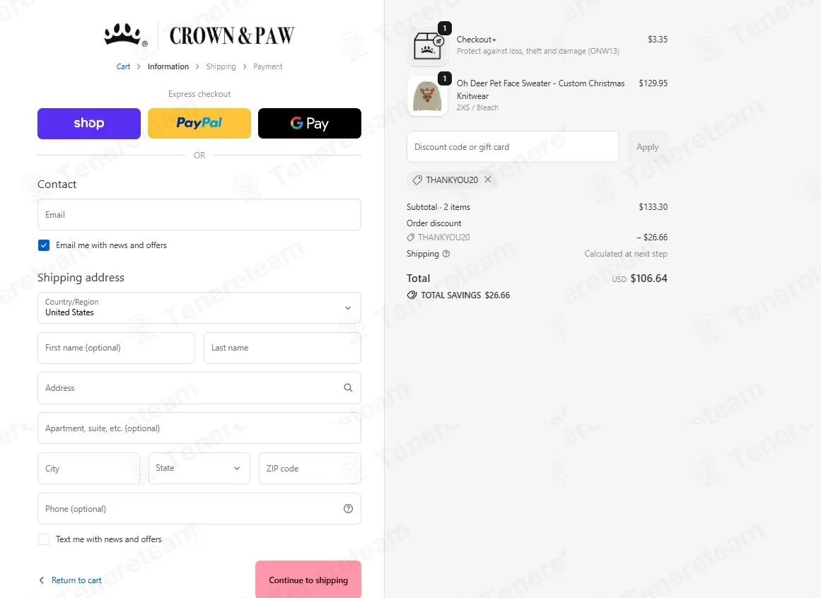 Crown And Paw coupon code: 20% off with THANKYOU20. Tested and valid as 1 month ago.