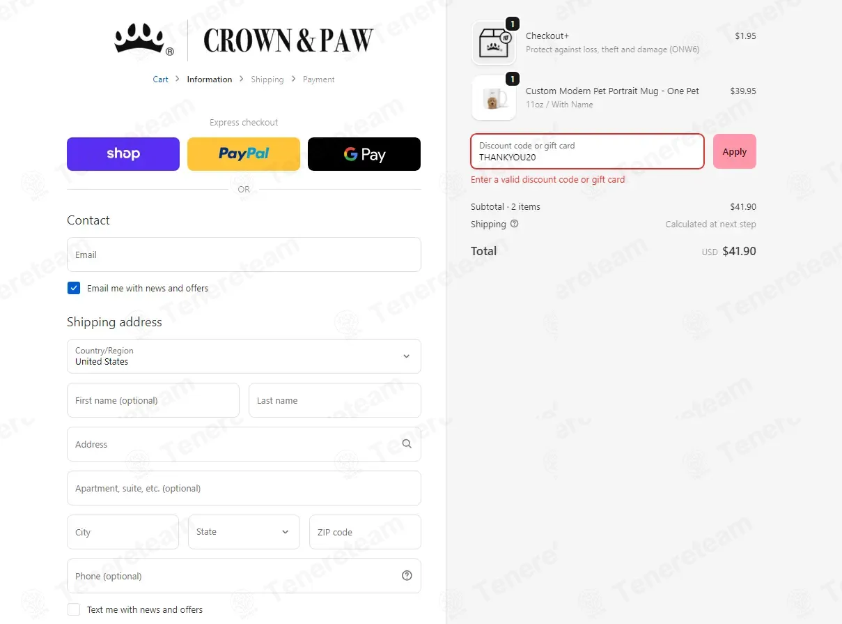 Crown And Paw coupon code: 20% off with THANKYOU20. Tested and valid as 1 month ago.