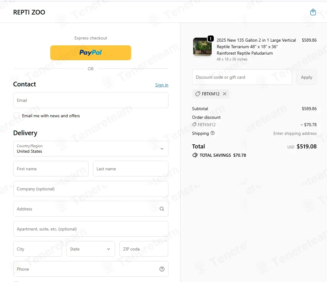 Repti Zoo Store apply coupon code