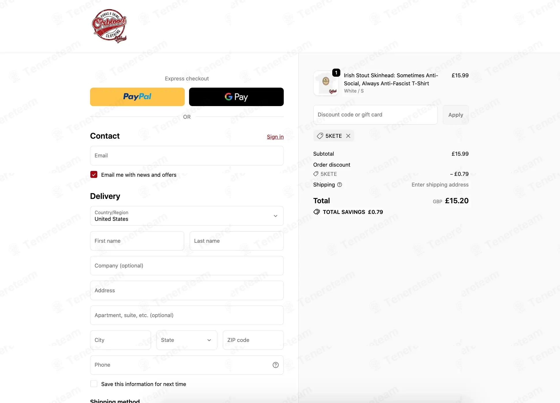Oxblood Clothing coupon code: 5% off with 5KETE. Tested and valid as 1 month ago.