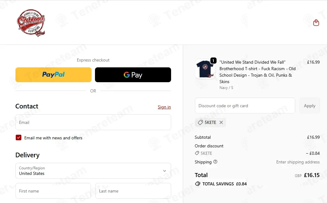 Oxblood Clothing coupon code: 5% off with 5KETE. Tested and valid as 1 month ago.