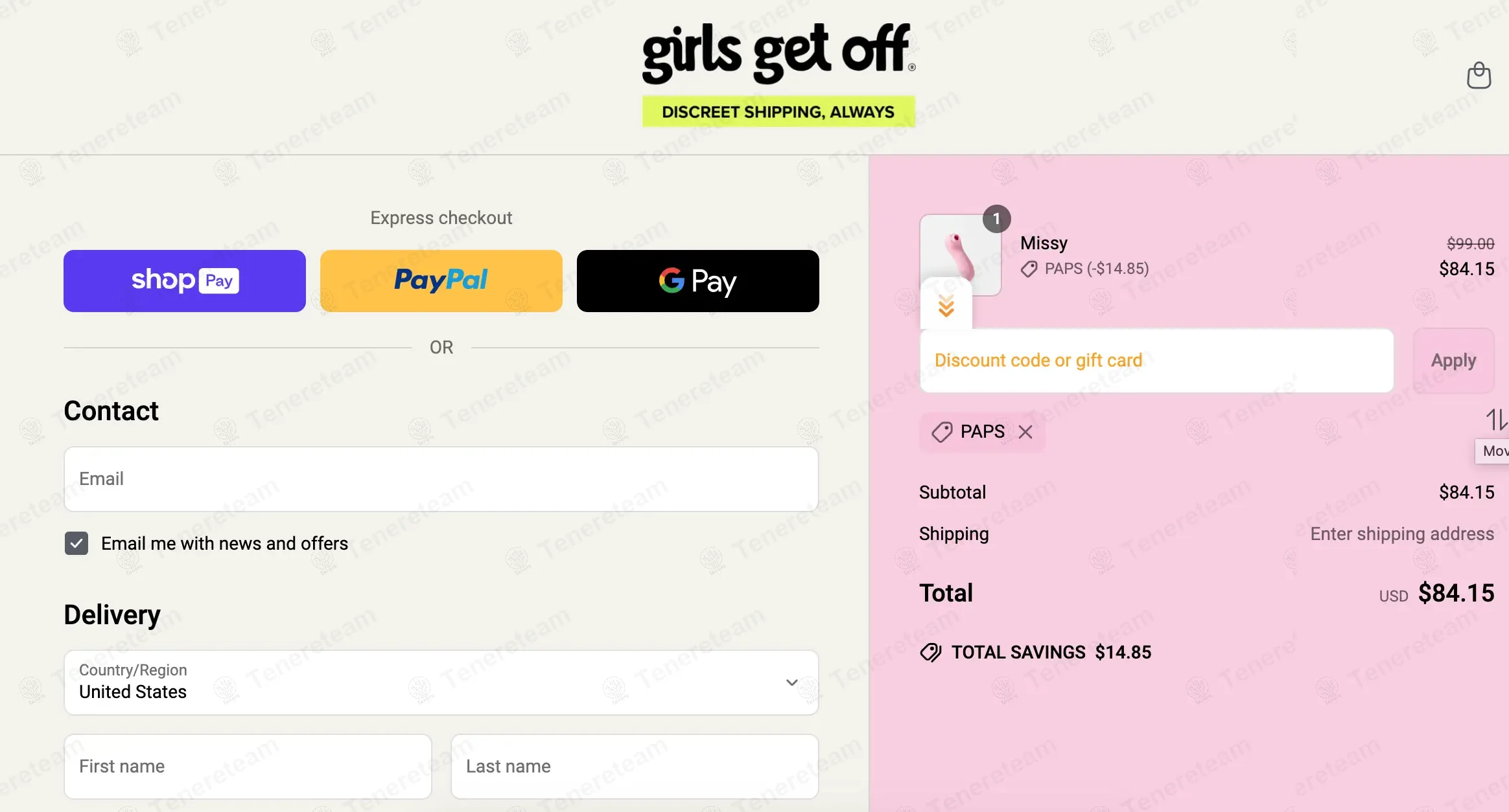Girls Get Off coupon code: 15% off with PAPS. Tested and valid as 1 year ago.