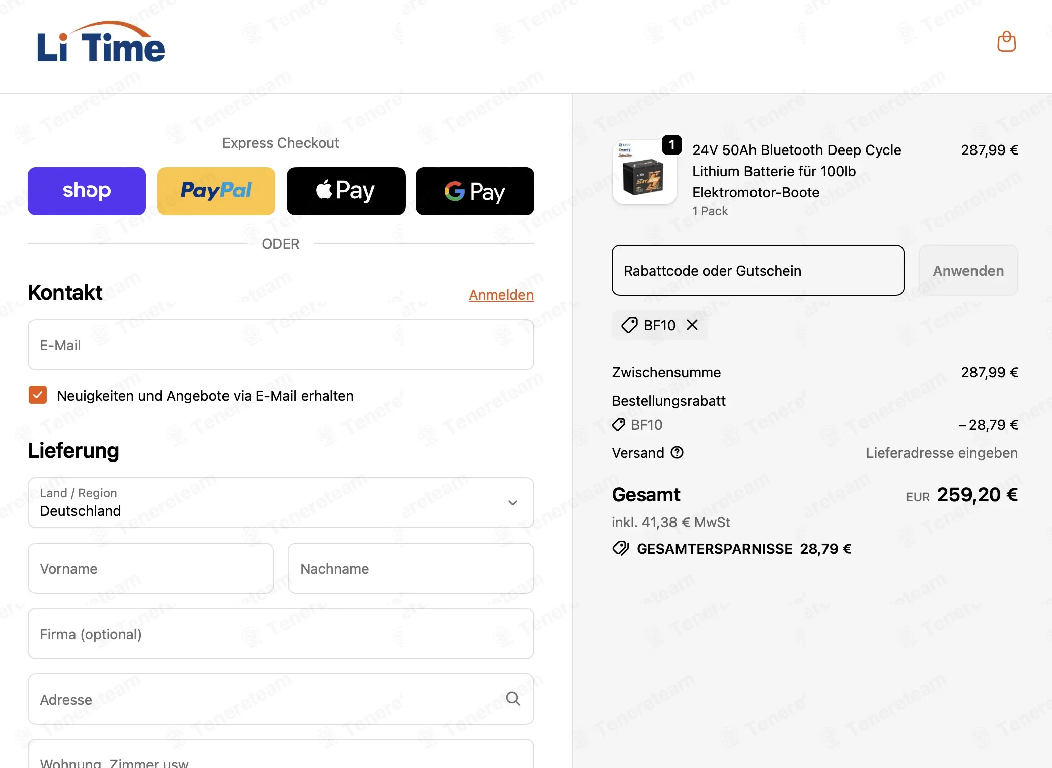 LiTime DE coupon code: 10% off with BF10. Tested and valid as 2 weeks ago.